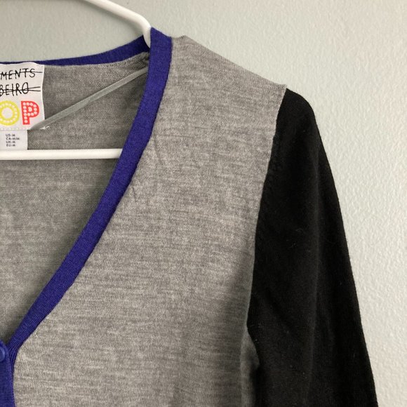 Clements Ribeiro POP Colorblock Cardigan Merino Wool Black Grey Blue Size M - Picture 3 of 8